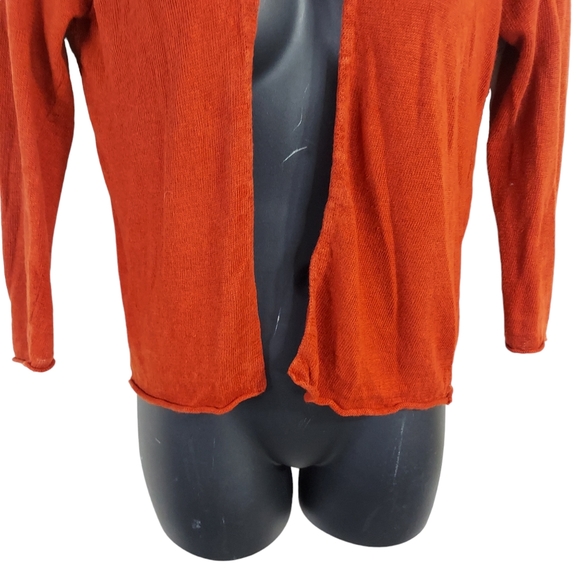 Eileen Fisher Petite Small Cinnamon Orange 100% Linen Knit Cardigan Sweater LS - Picture 12 of 14